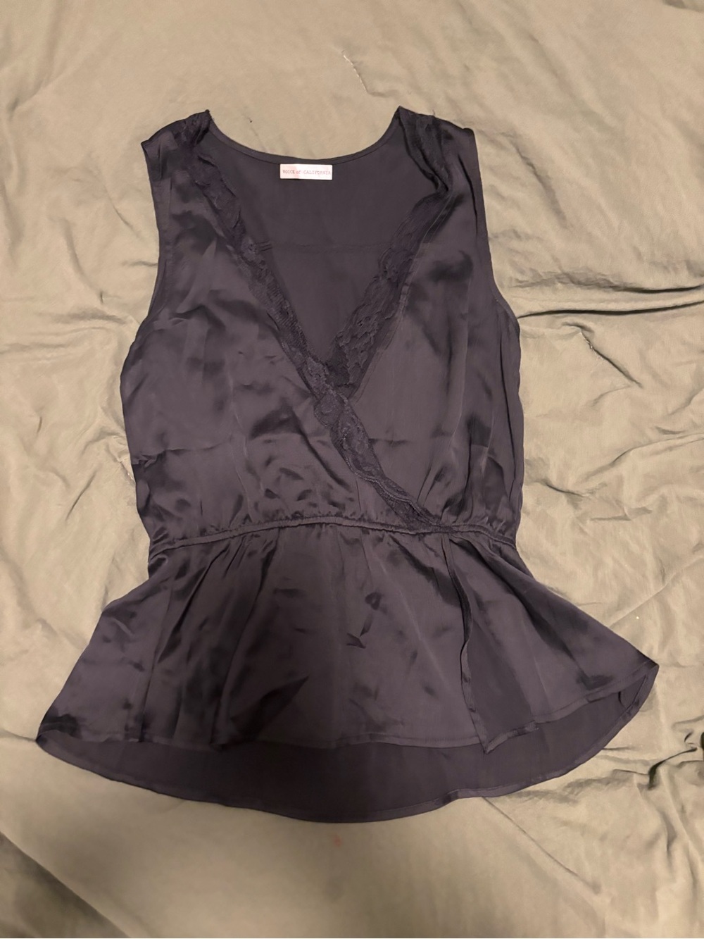 Silky Black Lace-Trim Peplum Tank
